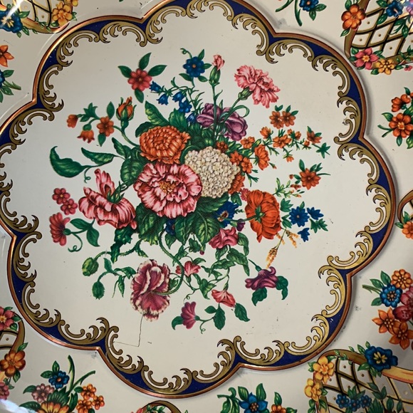 Daher England Serving Fruit Bowl Decorated Ware Tin Floral Gold Vintage 1971 - Picture 5 of 9